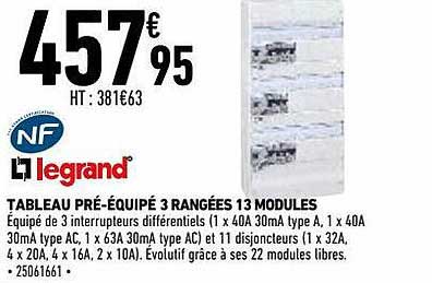legrand tableau pré-équipé 3 rangées 13 modules