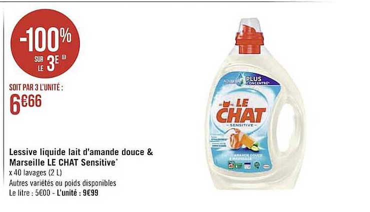 lessive liquide lait d'amande douce & marseille le chat sensitive