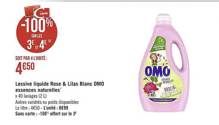 lessive liquide rose & lilas blanc omo essences naturelles