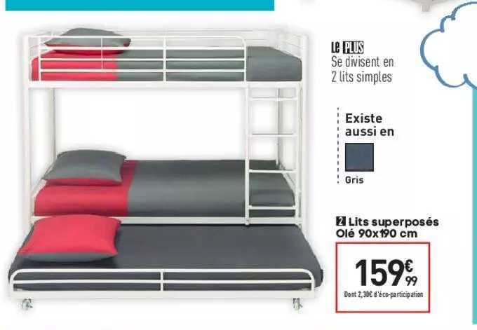 lits superposés olé 90x190 cm