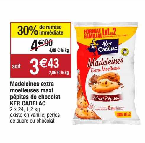 madeleines extra moelleuses maxi pépites de chocolat ker cadelac