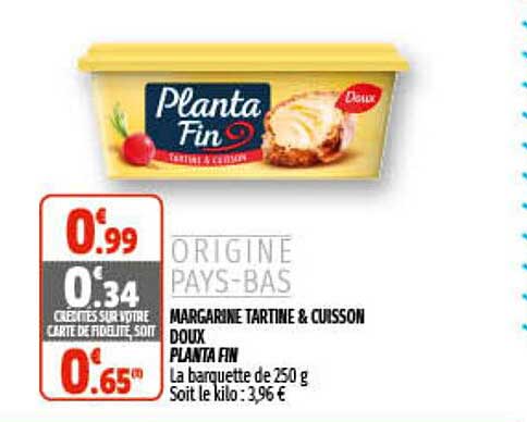 Margarine Tartine & Cuisson Doux Planta Fin