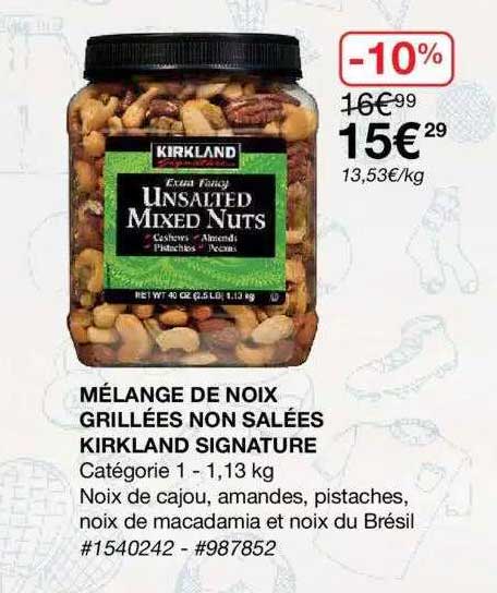 mélange de noix grillées non salés kirkland signature