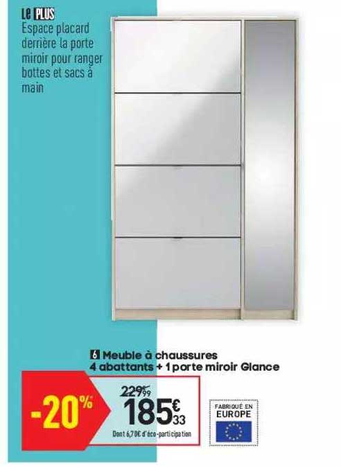 meuble à chaussures 4 abattants + 1 porte miroir giance