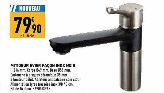 mitigeur évier façon inox noir