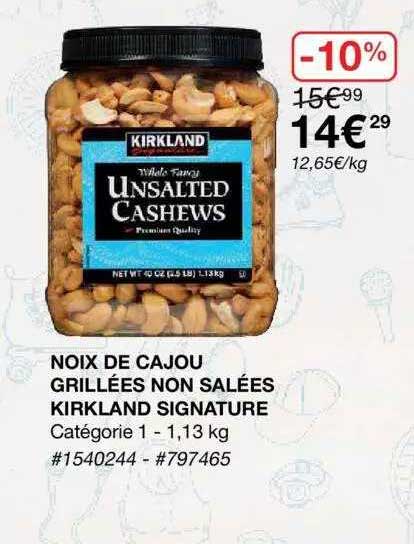 noix de cajou grillées non salées kirkland signature