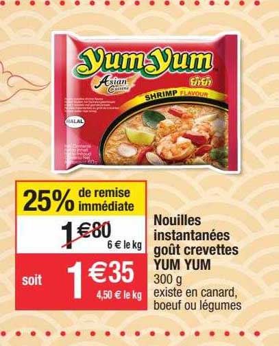 nouilles instantanées goût crevettes yum yum