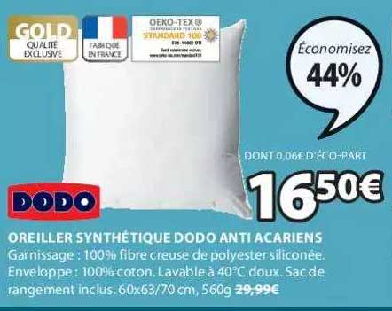 oreiller synthétique dodo anti acariens