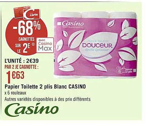 papier toilette 2 plis blanc casino