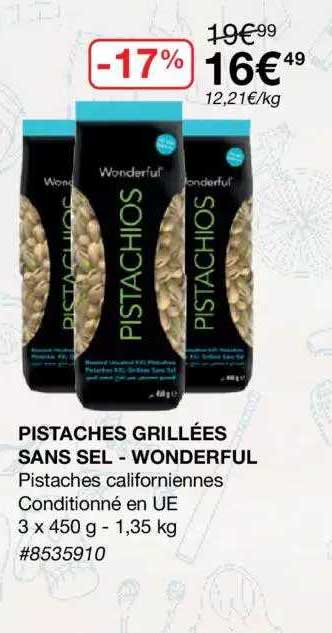 Pistaches Grillées Sans Sel Wonderful