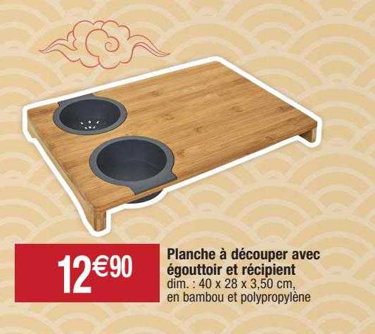 planche à découper avec égouttoir et récipient