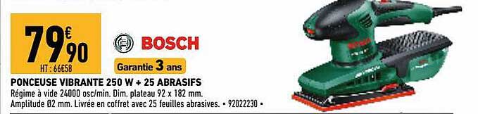 ponceuse vibrante 250 w + 25 abrasifs bosch