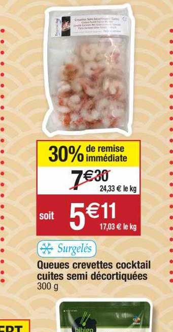 queues crevettes cocktail cuites semi décortiquées