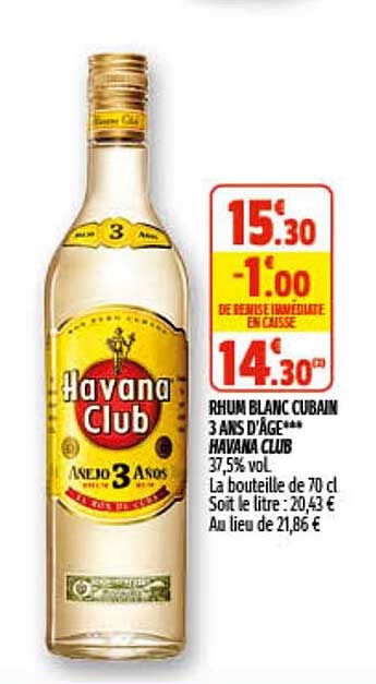 rhum blanc cubain 3 ans d'âge havana club
