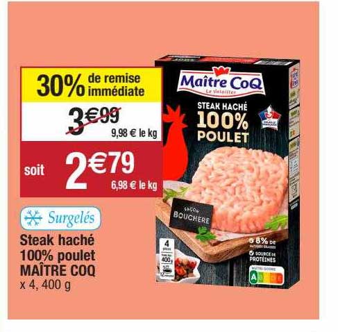 steak haché 100% poulet maître coq