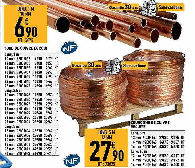 tube de cuivre écroui, couronne de cuivre recuite