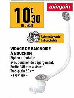 vidage de baignoire à bouchon wirquin