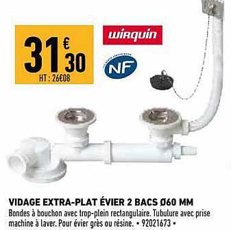 vidage extra-plat évier 2 bacs ø60 mm