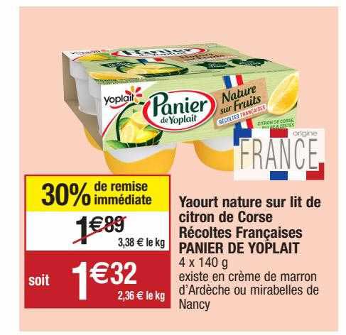 yaourt nature sur lit de citron de corse récoltes françaises panier de yoplait