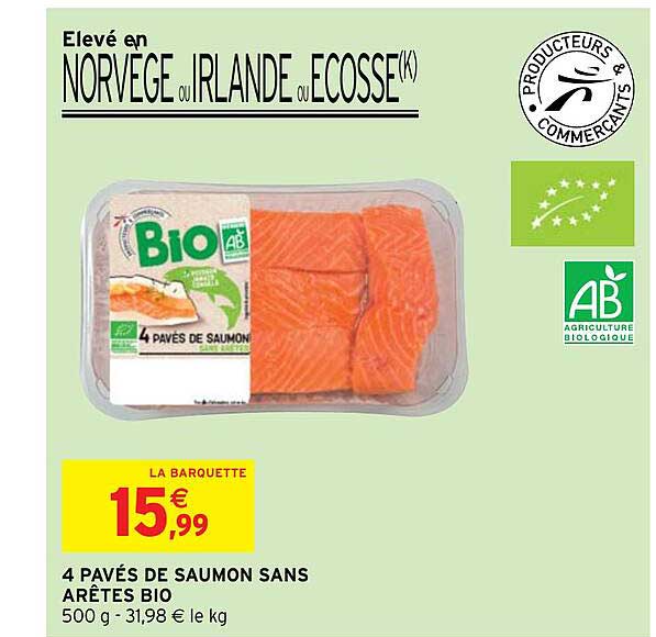 4 pavés de saumon sans arêtes bio