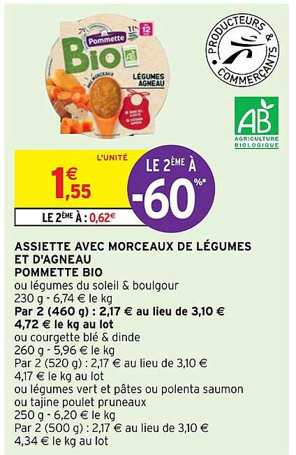 assiette avec morceaux de légumes et d'agneau pommette bio