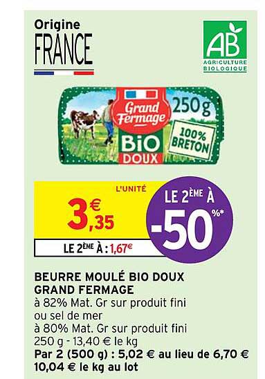 beurre moulé bio doux grand fermage