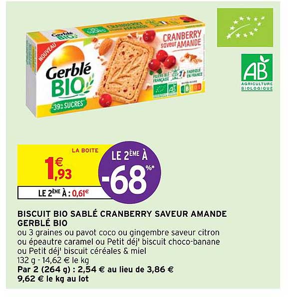 Biscuit Bio Sablé Cranberry Saveur Amande Gerblé Bio