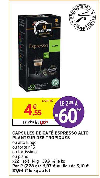 Capsules De Café Espresso Alto Planteur Des Tropiques