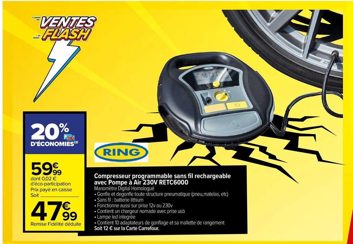 Compresseur Programmable Sans Fil Rechargeable Avec Pompe à Air 230v Retc6000 Ring