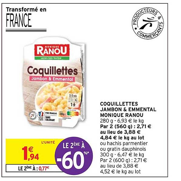 Coquillettes Jambon & Emmental Monique Ranou