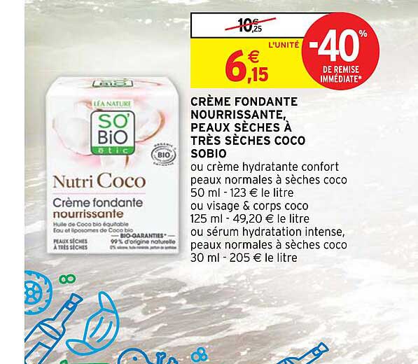 crème fondante nourrissante peaux sèches à très sèches coco sobio