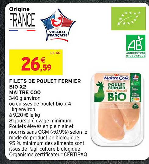 filets de poulet fermier bio x2 maître coq