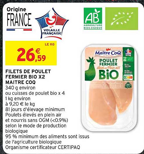 filets de poulet fermier bio x2 maître coq