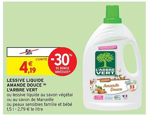 lessive liquide amande douce l'arbre vert