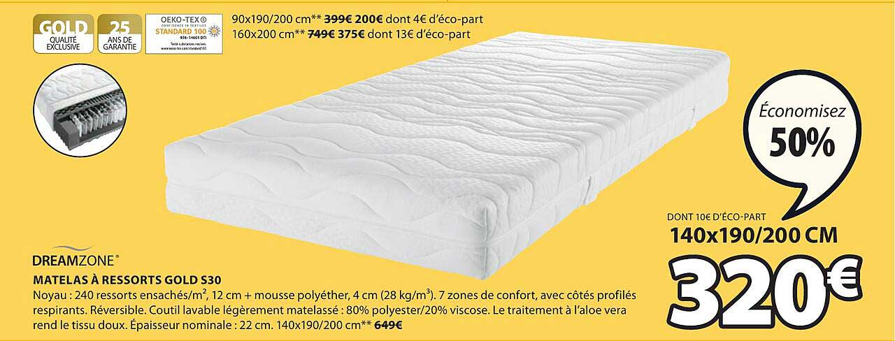 matelas à ressorts gold d30 dreamzone