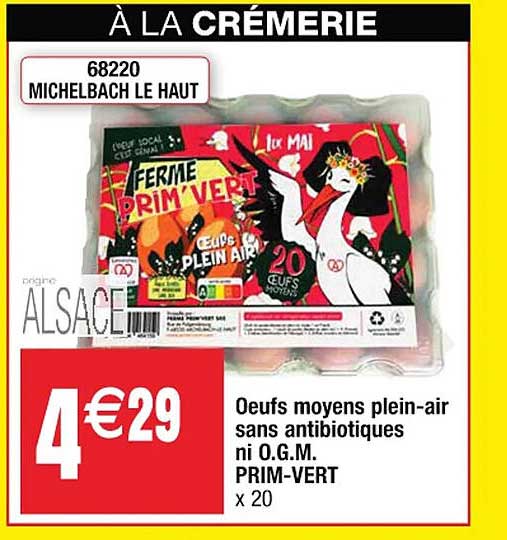 oeufs moyens plein-air sans antibiotiques ni o.g.m. prim-vert