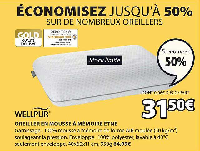 Oreiller En Mousse à Mémoire Etne Wellpur