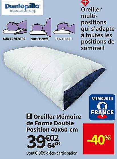 oreiller mémoire de forme double position
