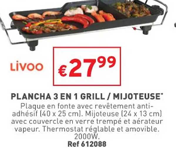 plancha 3 en 1 grill - mijoteuse livoo