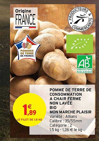 pomme de terre de consommation à chair ferme non lavée bio mon marché plaisir