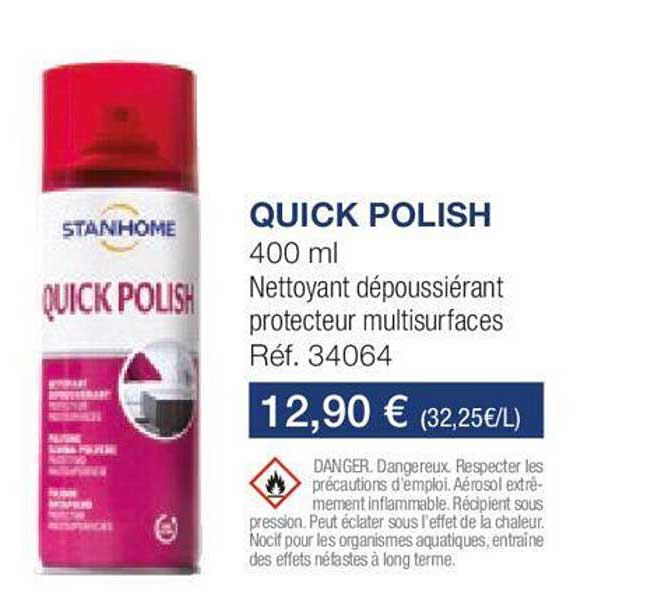 quick polish nettoyant dépoussiérant protecteur multisurfaces