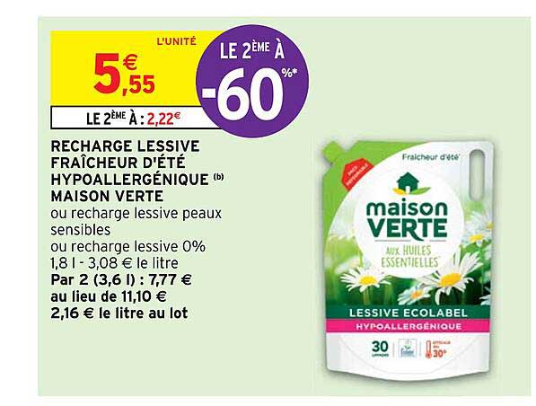 Recharge Lessive Fraîcheur D'été Hypoallergénique Maison Verte
