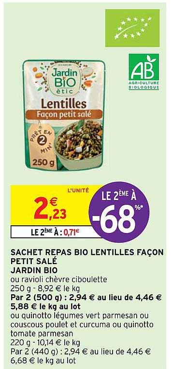 sachet repas bio lentilles façon petit salé jardin bio