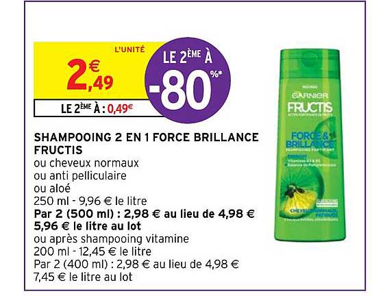 shampooing 2en1 force brillance fructis