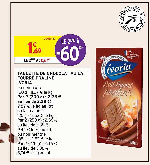 Tablette De Chocolat Au Lait Fourré Praliné Ivoria