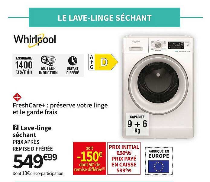whirlpool lave-linge séchant