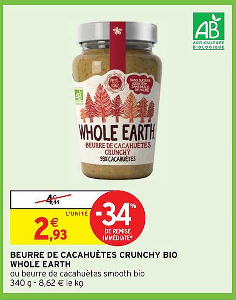 beurre de cacahuètes crunchy bio whole earth