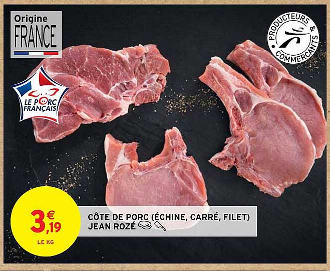 côte de porc (échine, carré, filet) jean rozé