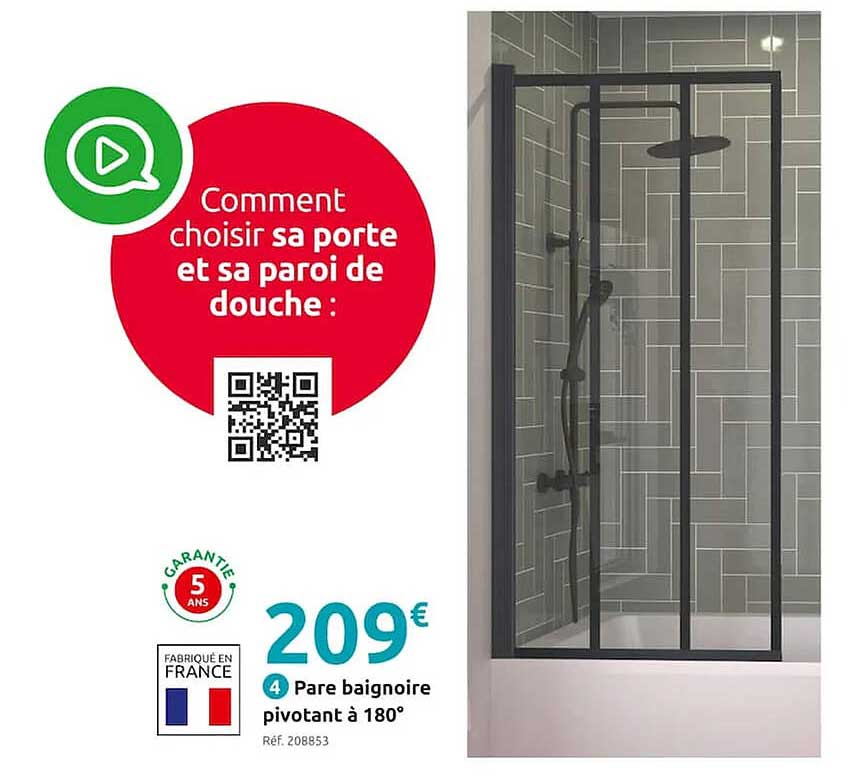 pare baignoire pivotant à 180°