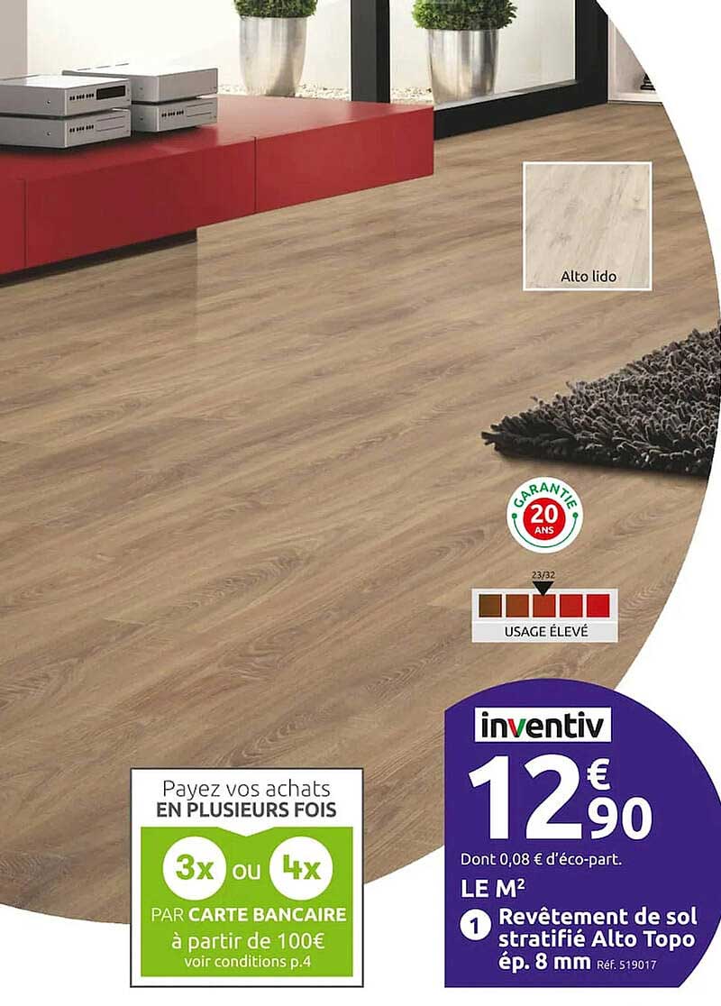 revêtement de sol stratifié alto topo ép. 8 mm inventiv